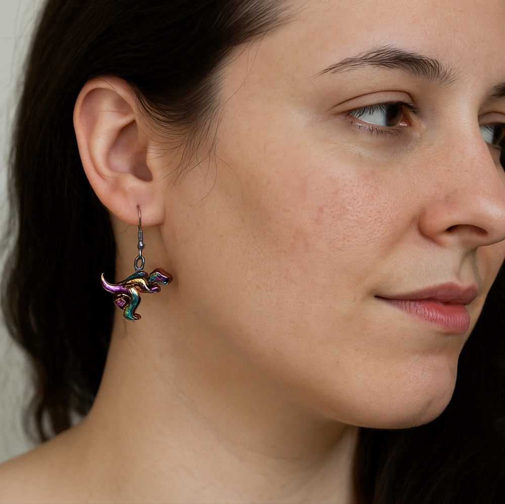 Handmade Iridescent T-rex Earrings -Hypoallergenic
